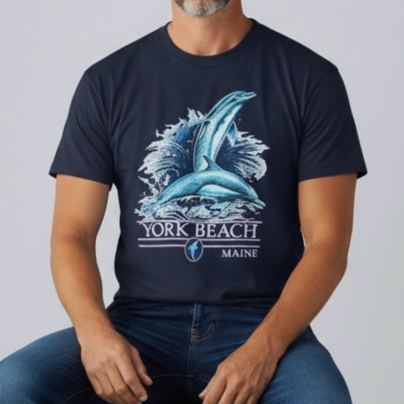 Sherry’s Best Vintage 90’s T-Shirt York Beach Maine Dolphin Navy Blue Mens Sz XL - Picture 2 of 9